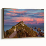 Framed canvas featuring a vintage-style landscape painting of Otago, New Zealand, with muted earth tones.