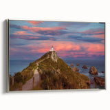 Landscape art painting of Otago, New Zealand featuring colorful hills and sky in a silver-framed canvas.