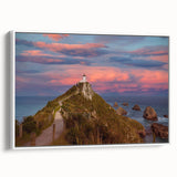 Vintage poster art of Otago, New Zealand scenery on framed canvas, featuring colorful art with black accents.
