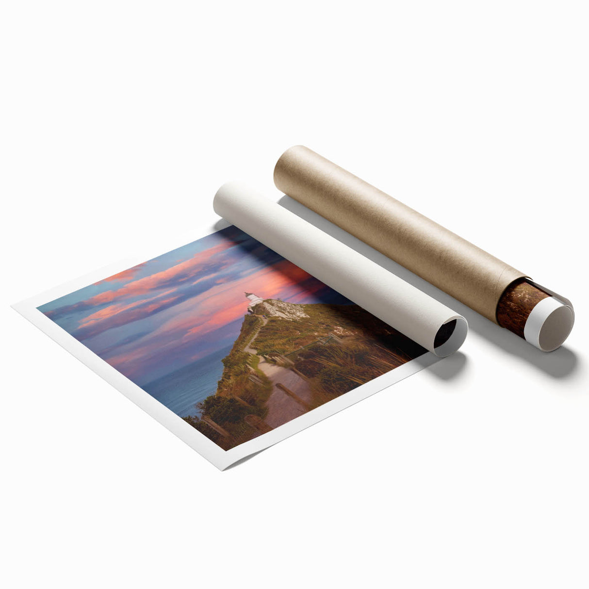 Extra large rolled print of New Zealand's Otago region with vibrant floral elements, ideal for classy bathroom wall art.