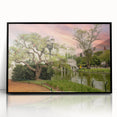 Large abstract wall art featuring a stylized Buenos Aires cityscape in muted blue and grey tones, framed in black acrylic.