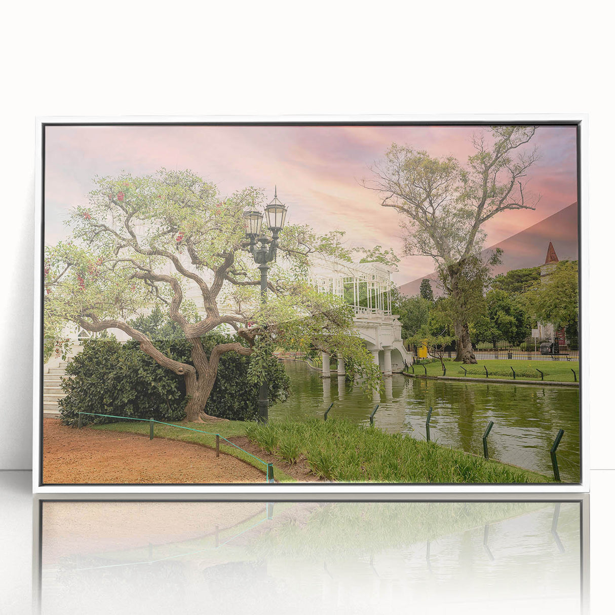 Acrylic print of Buenos Aires cityscape in art deco style, using a palette of cool grays and blues.