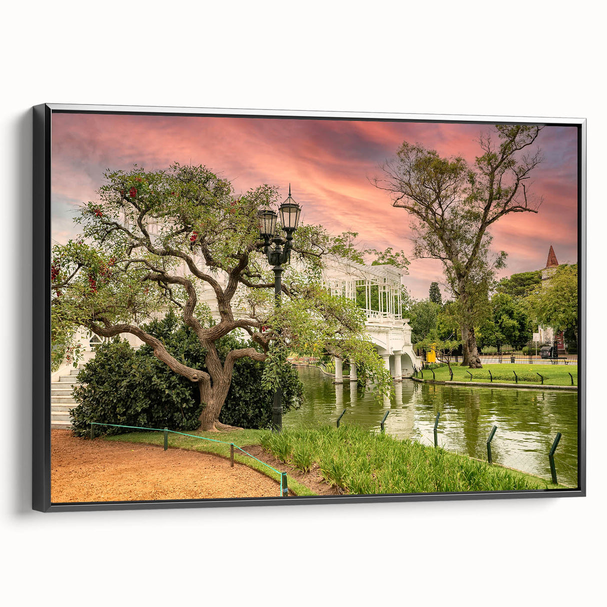 Black and white framed canvas of Buenos Aires landscape in vintage poster style, ideal for bedroom wall decor.