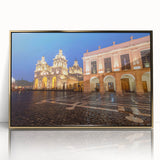 Large art print of an Argentine landscape in muted earth tones, framed in gold acrylic, suitable for modern nursery décor.