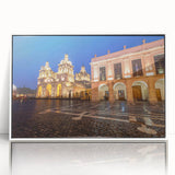 Acrylic print of a serene Argentine landscape in muted earth tones, framed in white, suitable for nursery wall art.