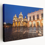 Large stretched canvas depicting a scenic landscape in Argentina with lush greenery and mountains.