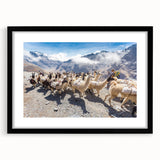 Extra large framed abstract art print depicting vibrant, colorful Bolivian scenery on textured canvas.