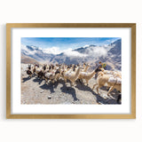 Extra large abstract art print depicting a textured scenery of Bolivia, in gold frame with mat, ideal for living room decor.