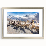 Textured abstract art print depicting a Bolivian landscape in muted earth tones, framed in silver, ideal for bedroom art.