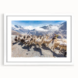 Abstract art print of a Bolivian landscape in muted earth tones on a framed white mat.