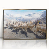 Acrylic print of a Bolivian landscape in gold frame, featuring mid-century modernist style, ideal for modern art wall decor.