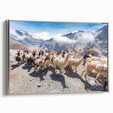 Framed canvas featuring a vintage-style landscape painting of a Bolivian scenery, with vivid colors and black accents.