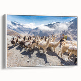 Vintage poster art of a Bolivian landscape on a framed canvas, featuring vibrant colors, ideal for living room decor.