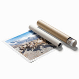 Extra large wall art depicting a floral scene in muted earth tones on rolled canvas, suitable for classy bathroom ambiance.