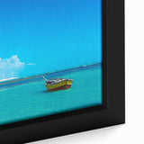 Extra large framed canvas of a textured, colorful abstract representation of a Brazilian landscape.