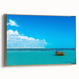 Framed canvas featuring a vintage-style landscape painting of a Brazilian scenery in black and gold tones.