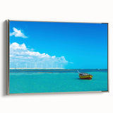 Landscape art painting depicting a colorful Brazilian scenery on a silver-framed canvas, ideal for living room decor.