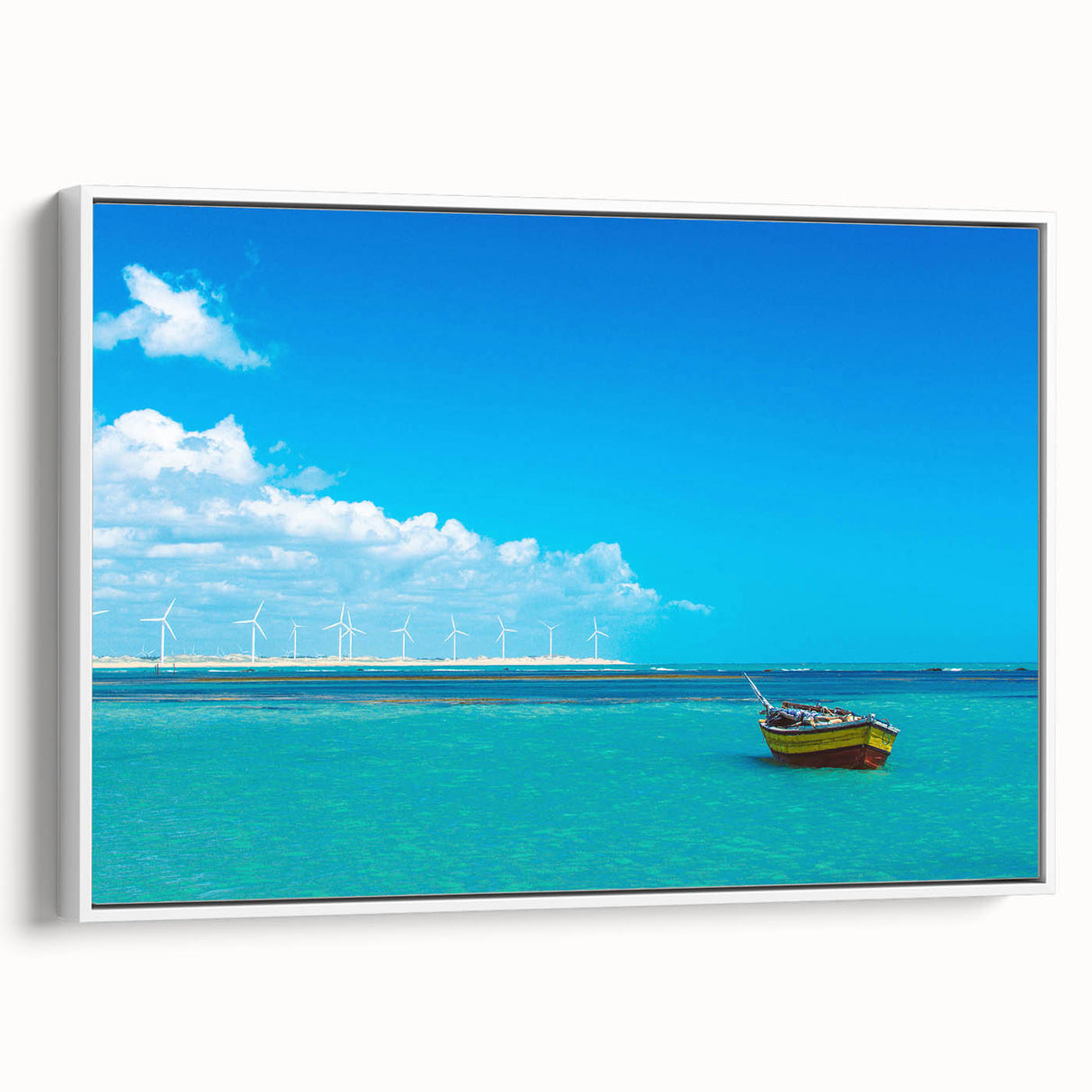 Vintage poster art depicting a colorful Brazilian landscape on extra large framed canvas, ideal for living room decor.