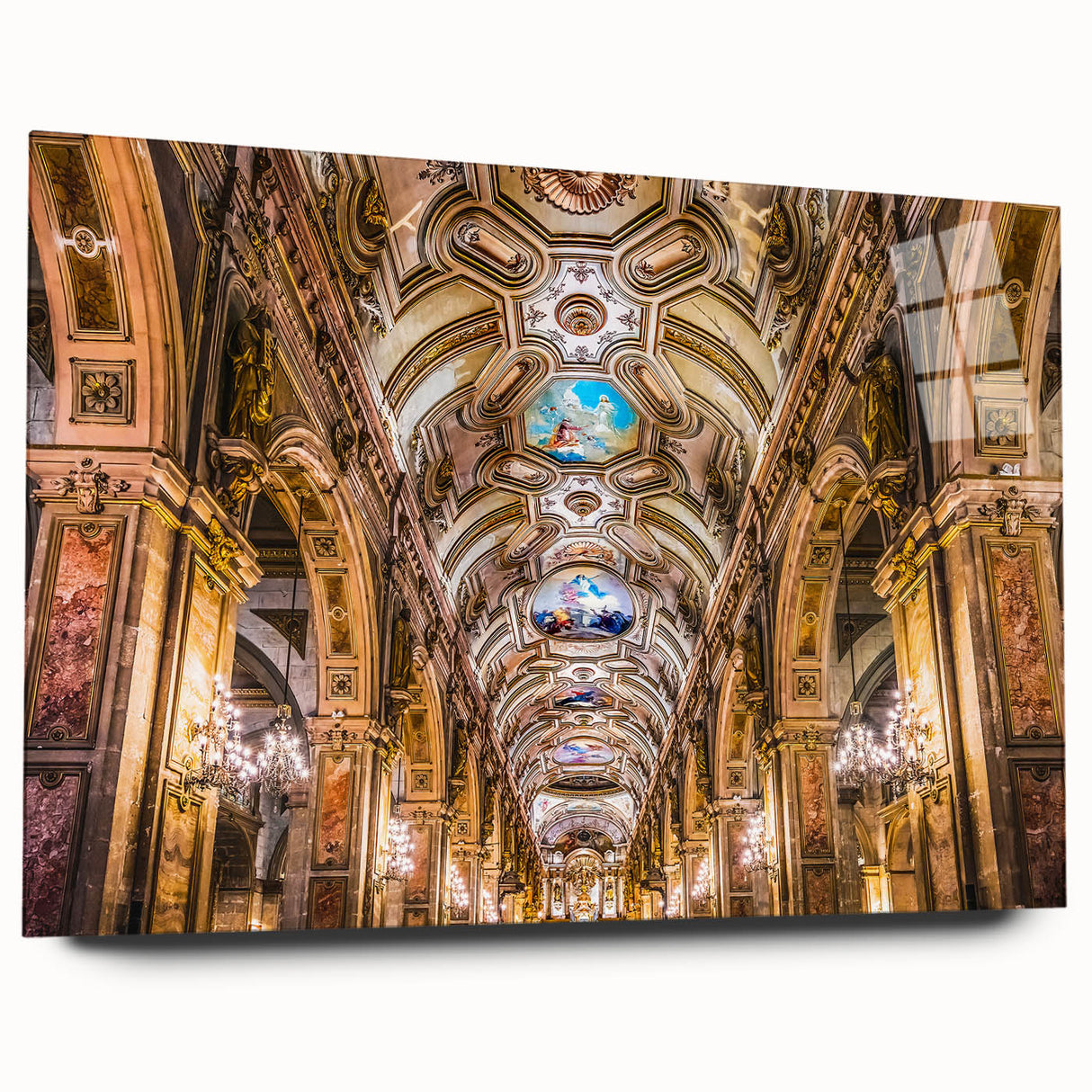 Acrylic print of a large abstract depiction of Santiago, Chile in muted earth tones, ideal for bedroom or dining room art.