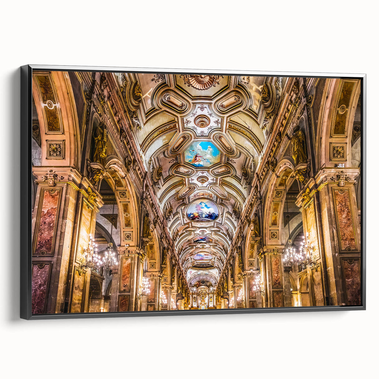 Black and white landscape art painting of Santiago, Chile on framed canvas, suitable for bedroom wall decor.