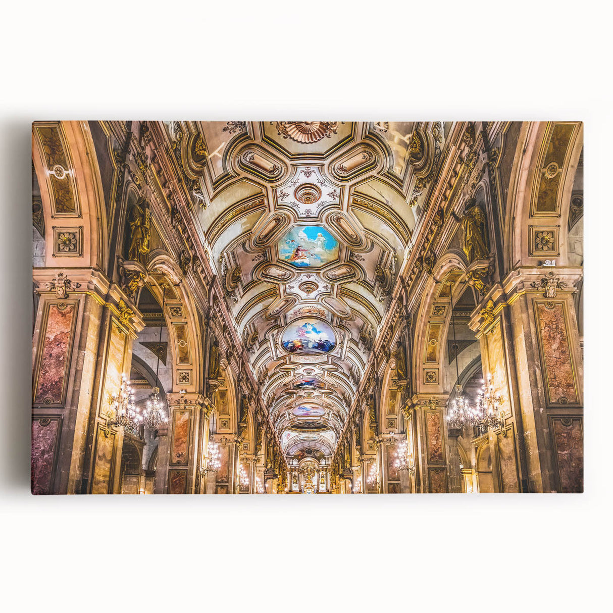 Large black and white stretched canvas of Santiago skyline, ideal for kitchen wall art.