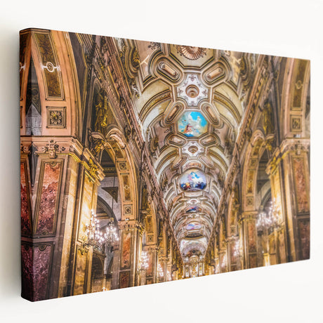 Panoramic view of Santiago, Chile on stretched canvas, showcasing the city in muted earth tones, ideal for kitchen wall art.