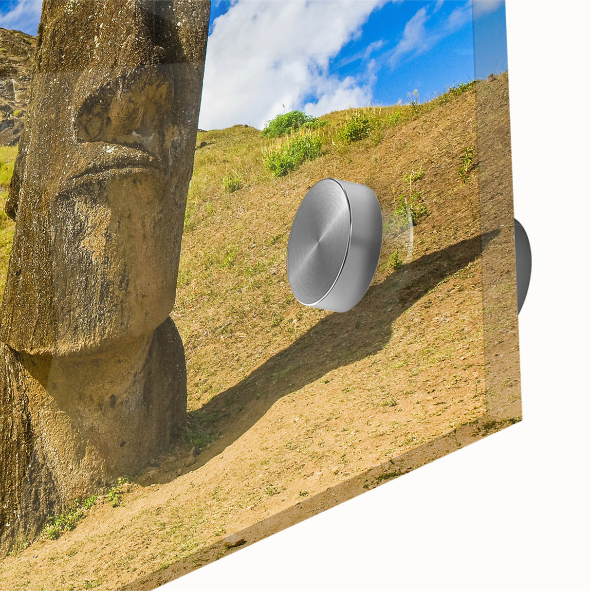 Large abstract wall art of a Chilean landscape in pastel shades on acrylic glass, ideal for dining room ambiance.