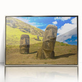 Mid-century modernist art depicting the Chilean landscape in muted earth tones, framed in silver acrylic.