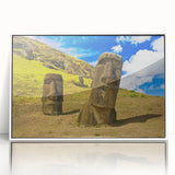 Art deco poster of a Chilean landscape in muted earth tones on a framed acrylic.