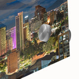 Large abstract wall art featuring vibrant Colombian scenery on acrylic glass, ideal for dining room ambiance.