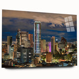 Large abstract wall art of a Colombian landscape in muted earth tones on acrylic glass.