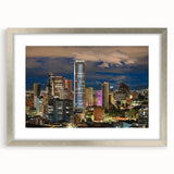 Textured art print of an abstract Colombian landscape in cool blue and green hues, framed with a silver mat.