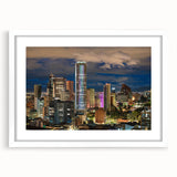 Abstract art print of a Colombian landscape in muted earth tones on a framed white mat, ideal for dining room decor.