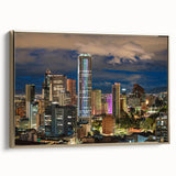 Framed canvas featuring a vintage-style landscape painting of a Colombian scenery in muted gold and black tones.