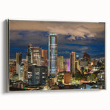 Framed canvas featuring a vintage-style landscape art painting of a Colombian scenery in vibrant colors.