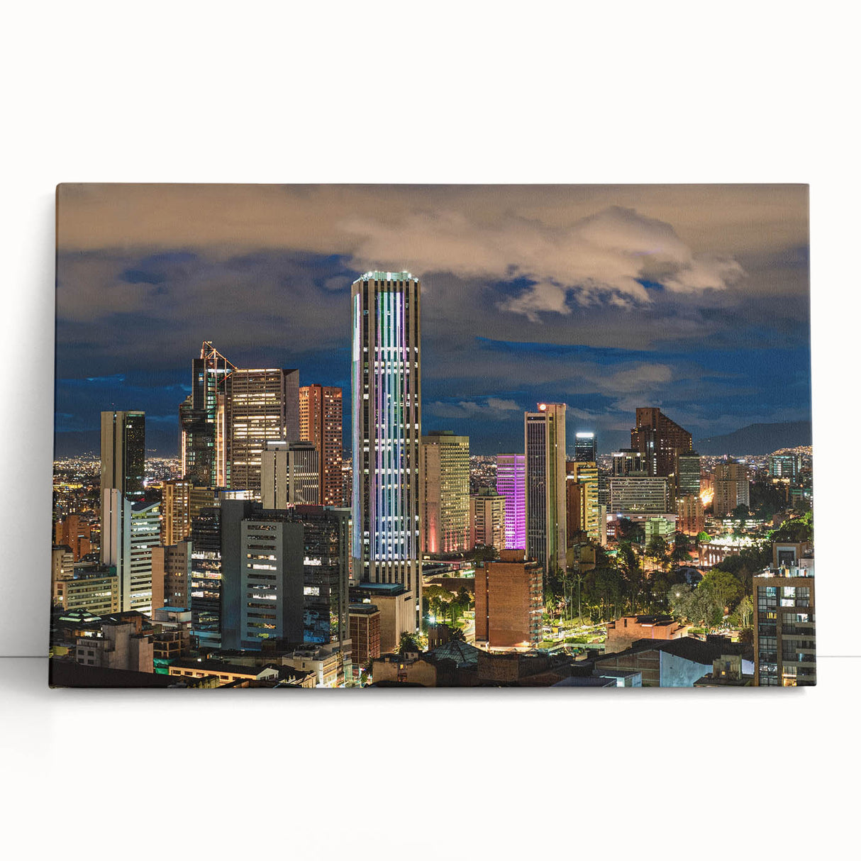 Black and white stretched canvas featuring a panoramic view of a Colombian landscape.