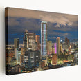 Large stretched canvas of a Colombian landscape in vibrant green and blue tones, ideal for kitchen wall art.