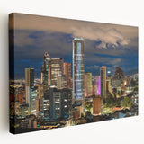 Large stretched canvas of a Colombian landscape in vibrant green and blue tones, ideal for kitchen wall art.