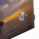 Mid-century modernist acrylic print of an abstract Galapagos scenery in earth tones, ideal for dining room art.