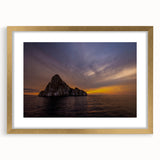 Extra large wall art of an abstract depiction of the Galapagos scenery in textured gold tones, framed with a mat.