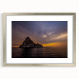 Textured abstract art print of Galapagos scenery in silver frame, with vibrant earth tones, ideal for bedroom art.