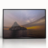 Large abstract wall art depicting a vibrant, colorful Galapagos scenery on a black framed acrylic.