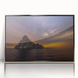 Mid-century modernist art of Galapagos scenery, acrylic print in silver frame, suited for nursery wall art.