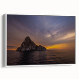 Vintage poster art of Galapagos scenery on framed canvas, featuring vibrant colors, ideal for living room decor.