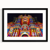 Extra large abstract art print of a colorful, textured South American scenery on a black framed canvas.