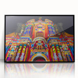 Large abstract wall art depicting a South American scenery in muted earth tones, framed in black acrylic.