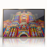 Mid-century modernist style large art print of a South American landscape in gold frame, ideal for modern art wall decor.