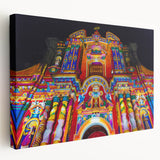 Large wall art on stretched canvas depicting a serene Ecuadorian landscape, in soft green and blue tones.