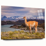 Large abstract depiction of a South American scenery in muted earth tones on acrylic glass.