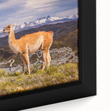 Close-up of a textured, extra large framed canvas featuring a colorful Peruvian landscape, ideal for living room decor.